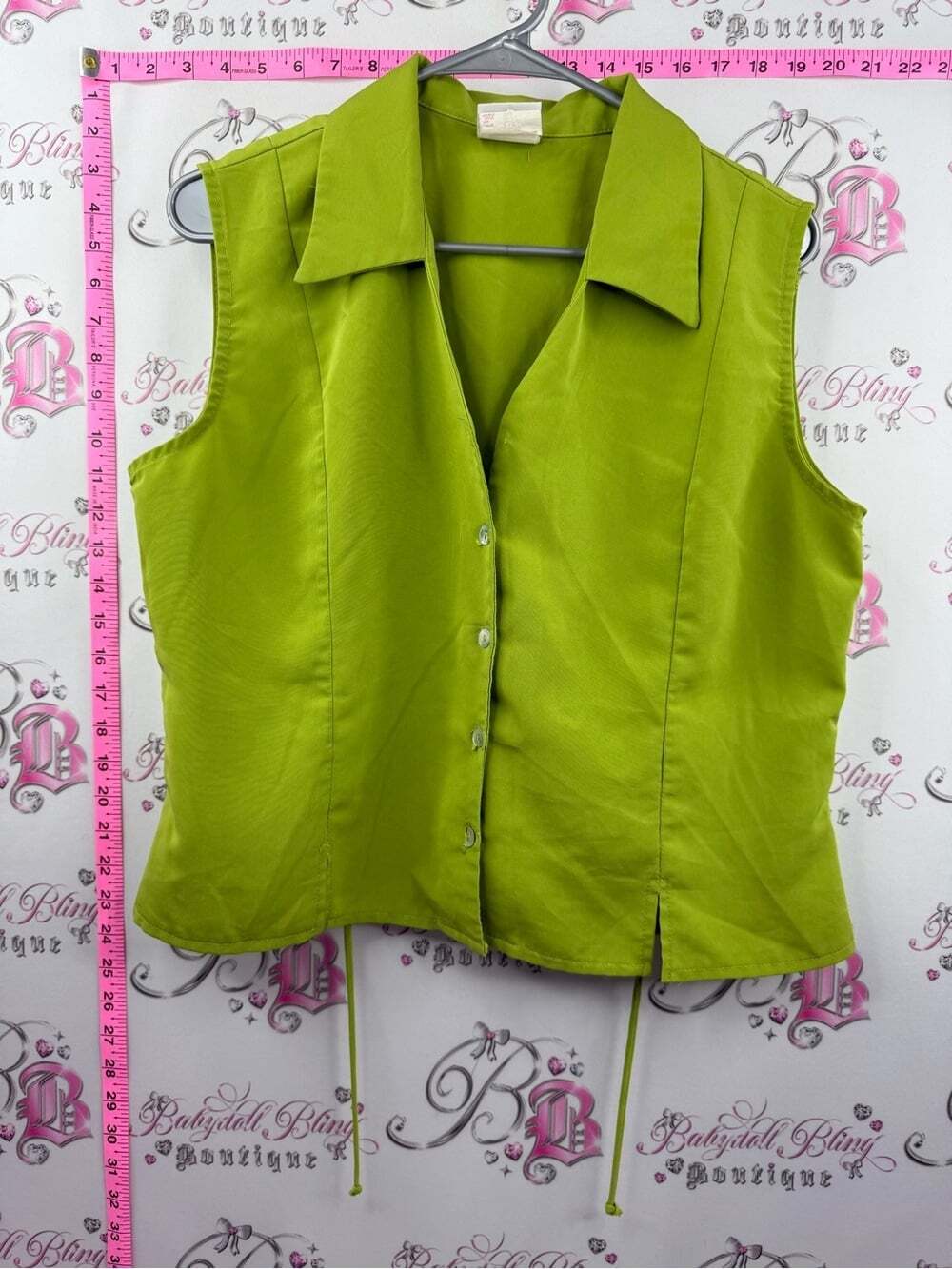 SIMPLY BASIC tank top vest tie up Sleeveless Button-Front Top in Lime Green